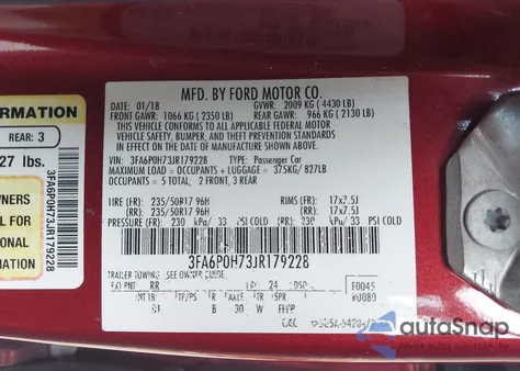 2018 Ford Fusion Se из США, поврежденный, VIN 3FA6P0H73JR179228